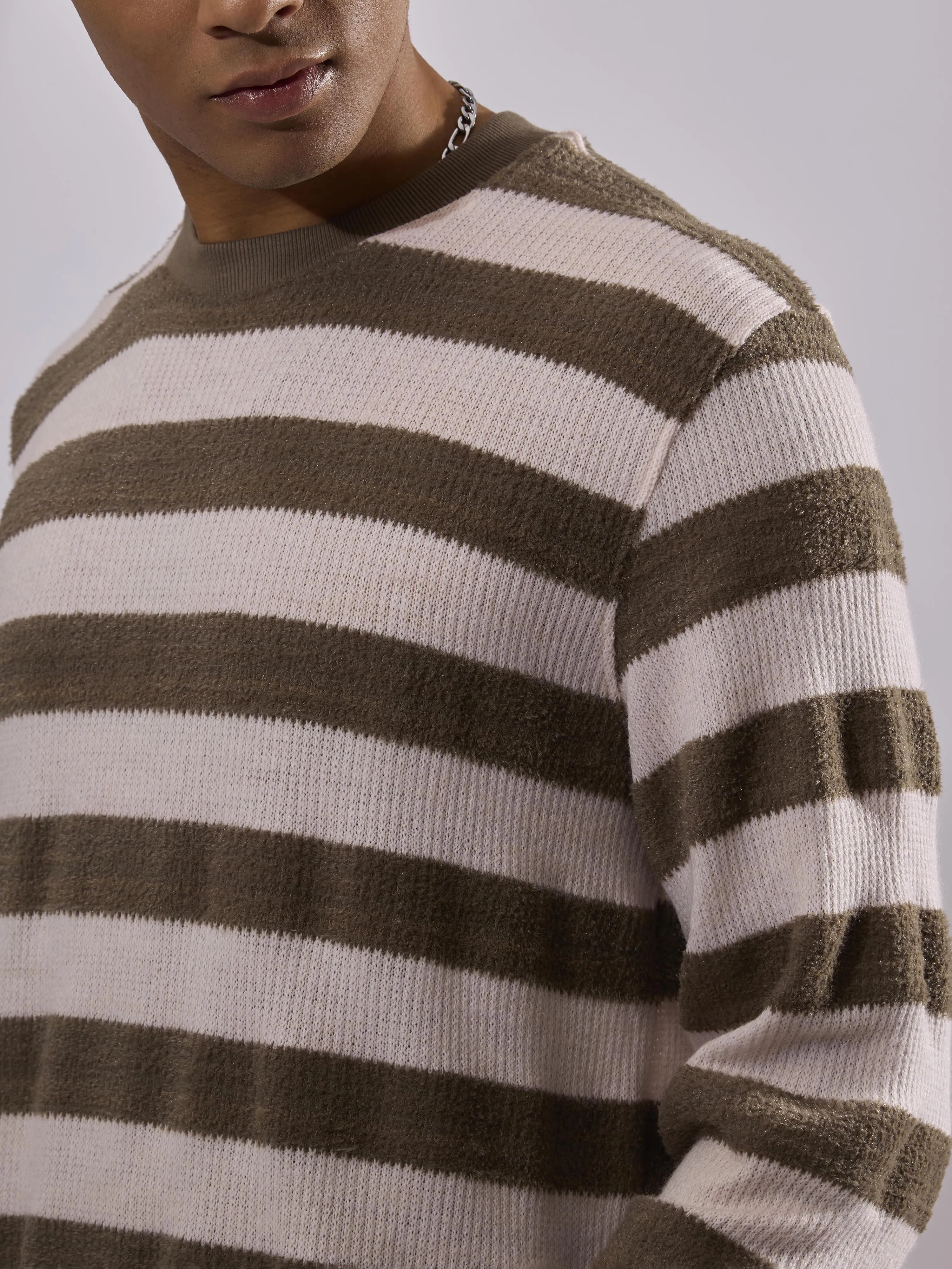 Swyft - Striped Crew neck Sweater - Brown