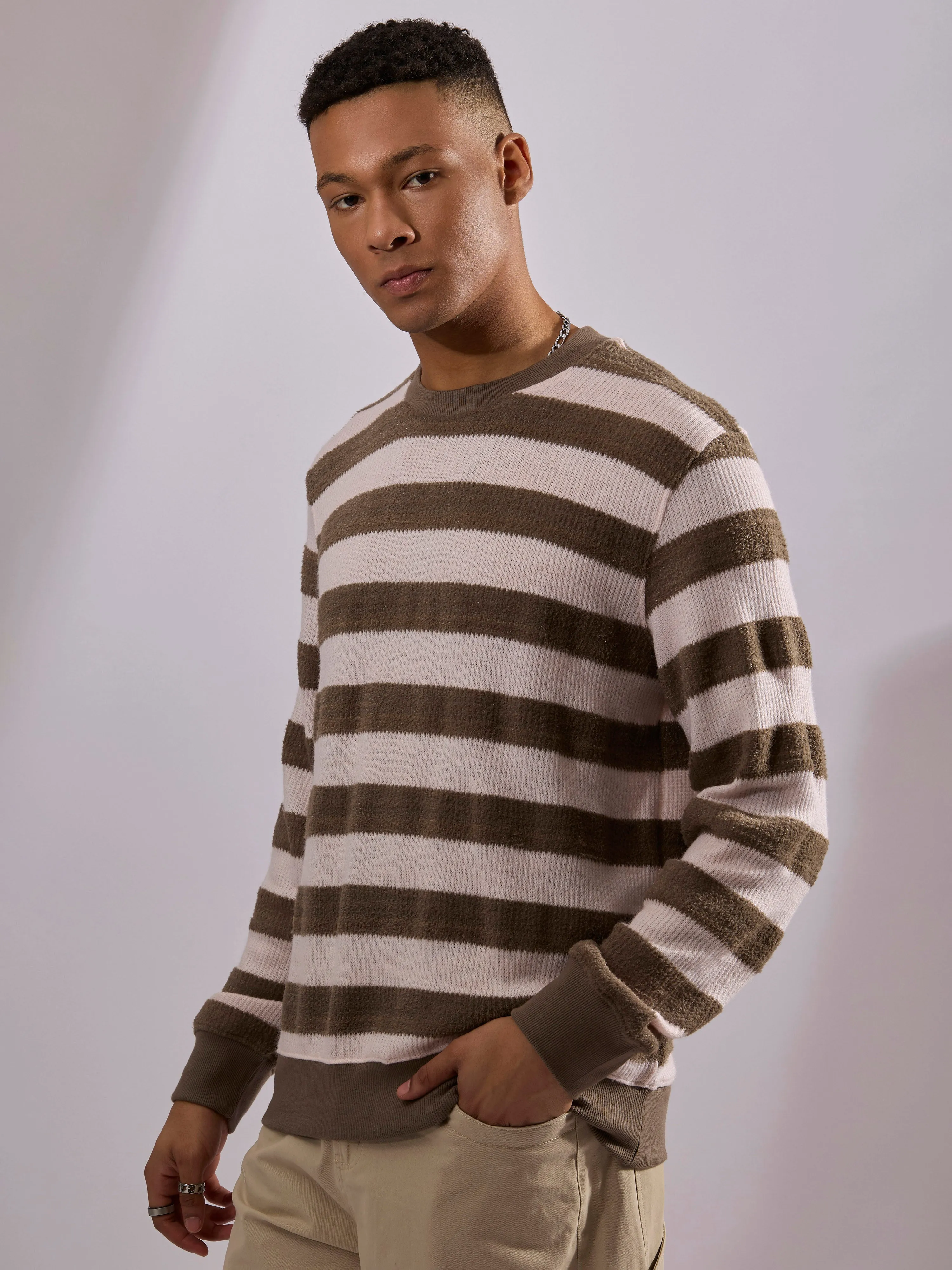 Swyft - Striped Crew neck Sweater - Brown