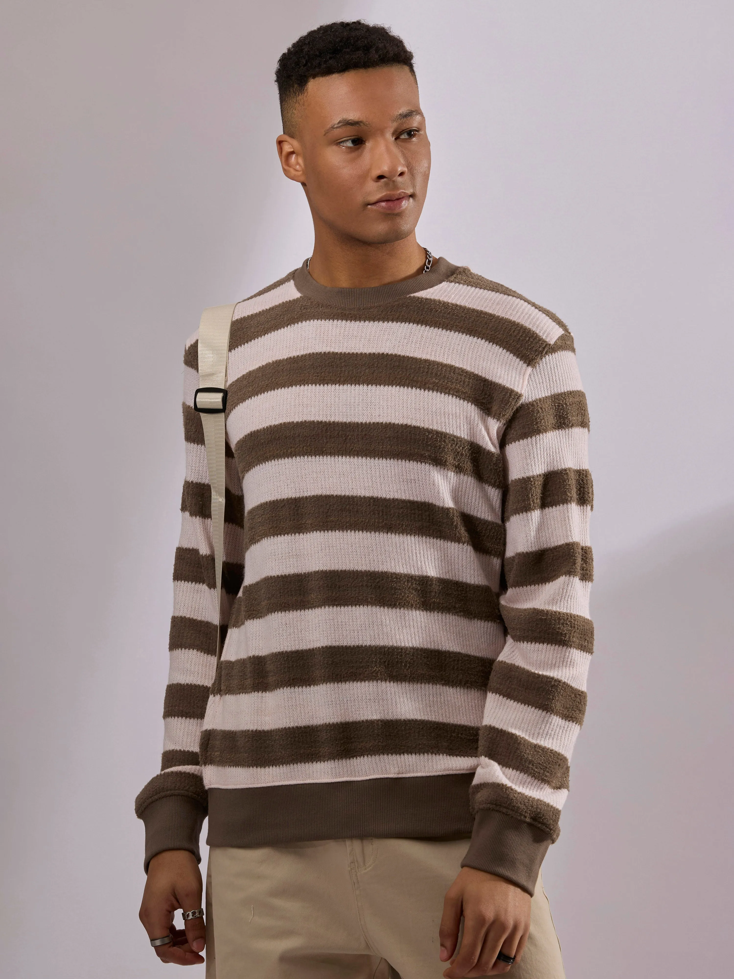 Swyft - Striped Crew neck Sweater - Brown
