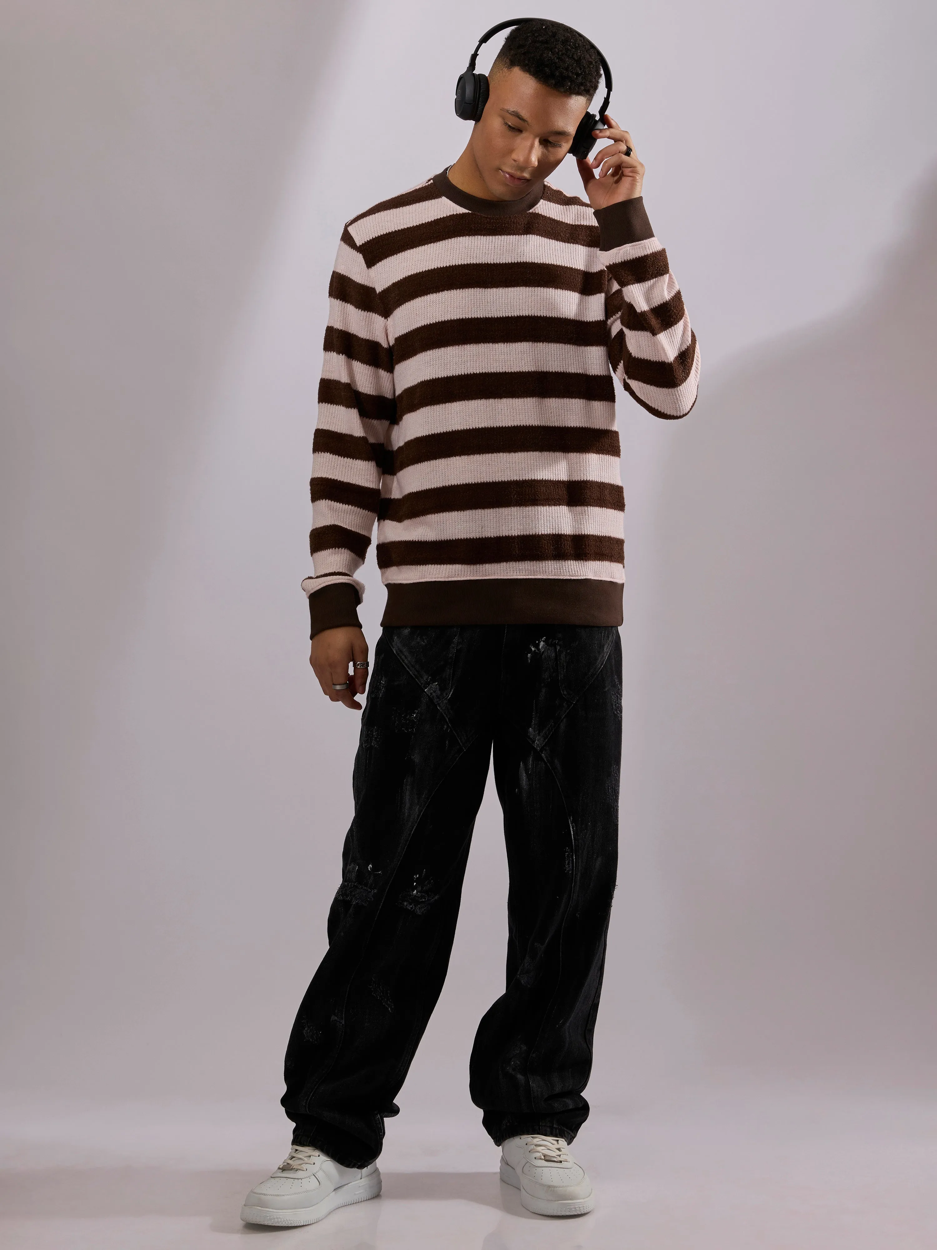 Swyft - Striped Crew neck Sweater - Dark Brown