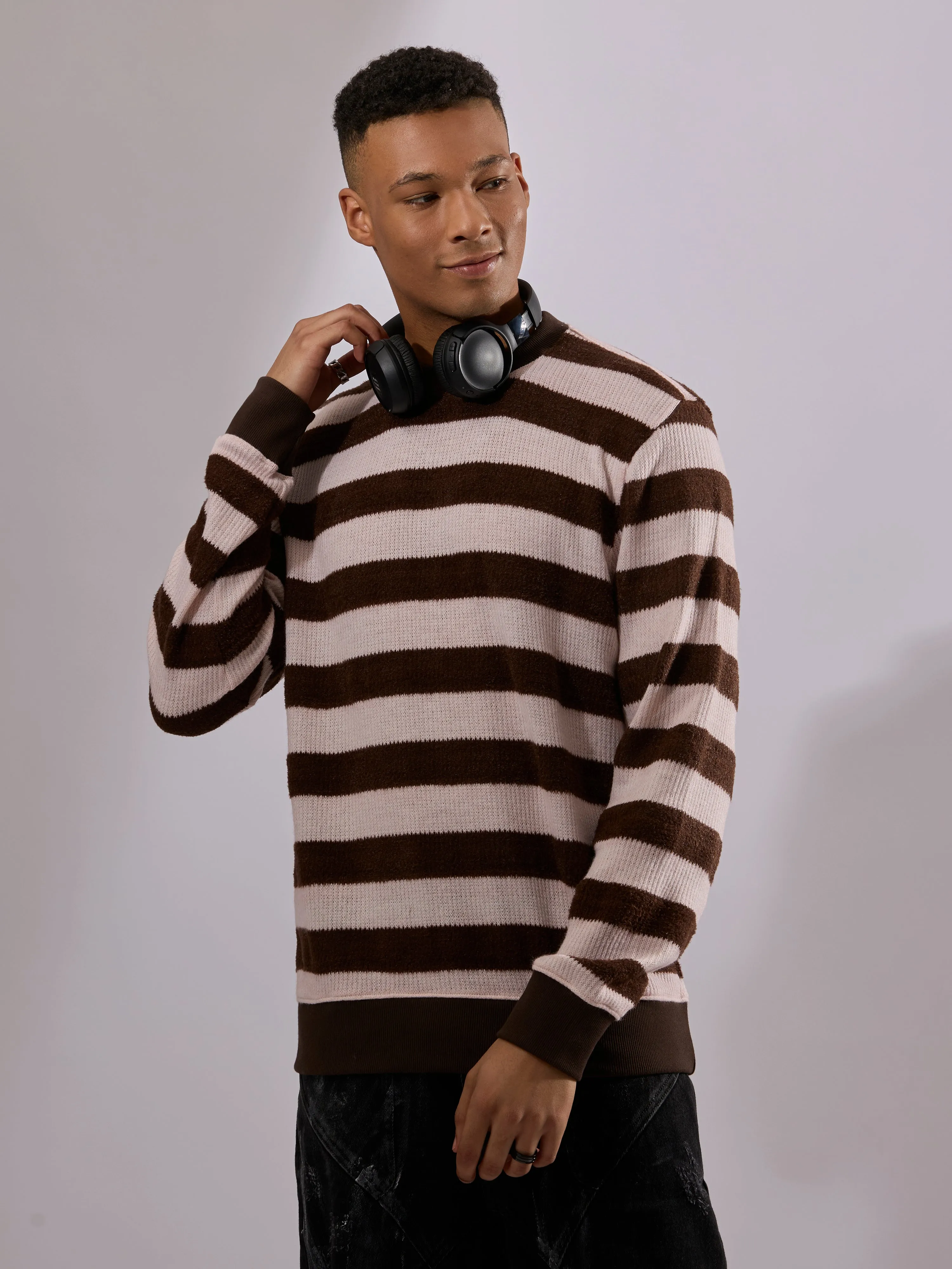 Swyft - Striped Crew neck Sweater - Dark Brown