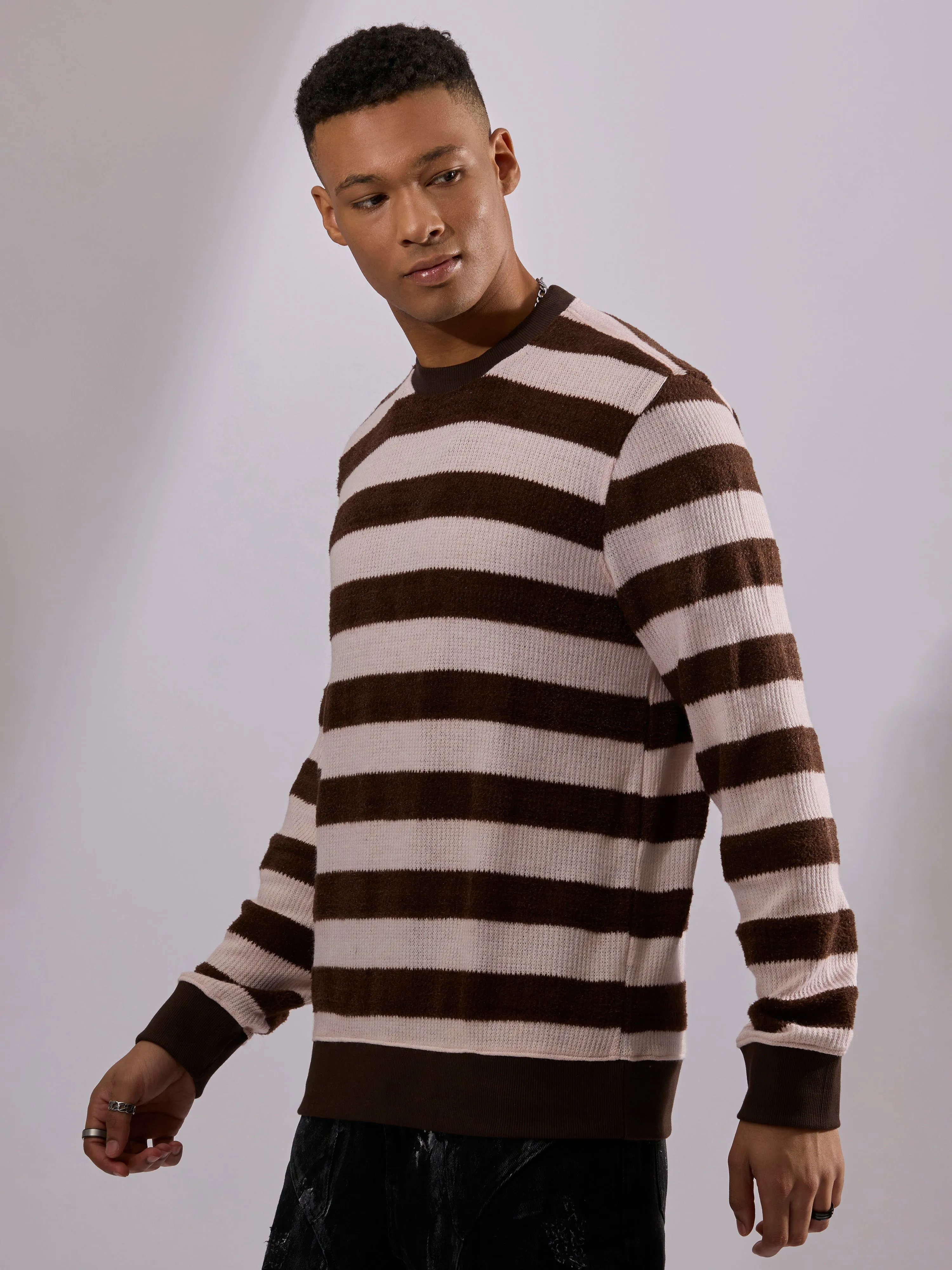 Swyft - Striped Crew neck Sweater - Dark Brown
