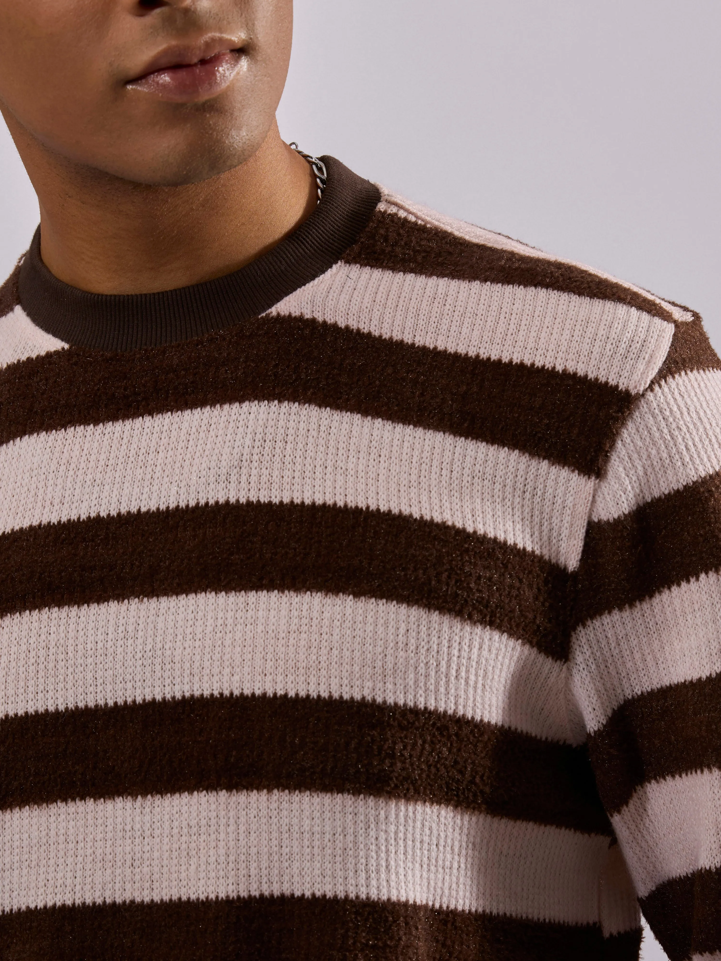 Swyft - Striped Crew neck Sweater - Dark Brown