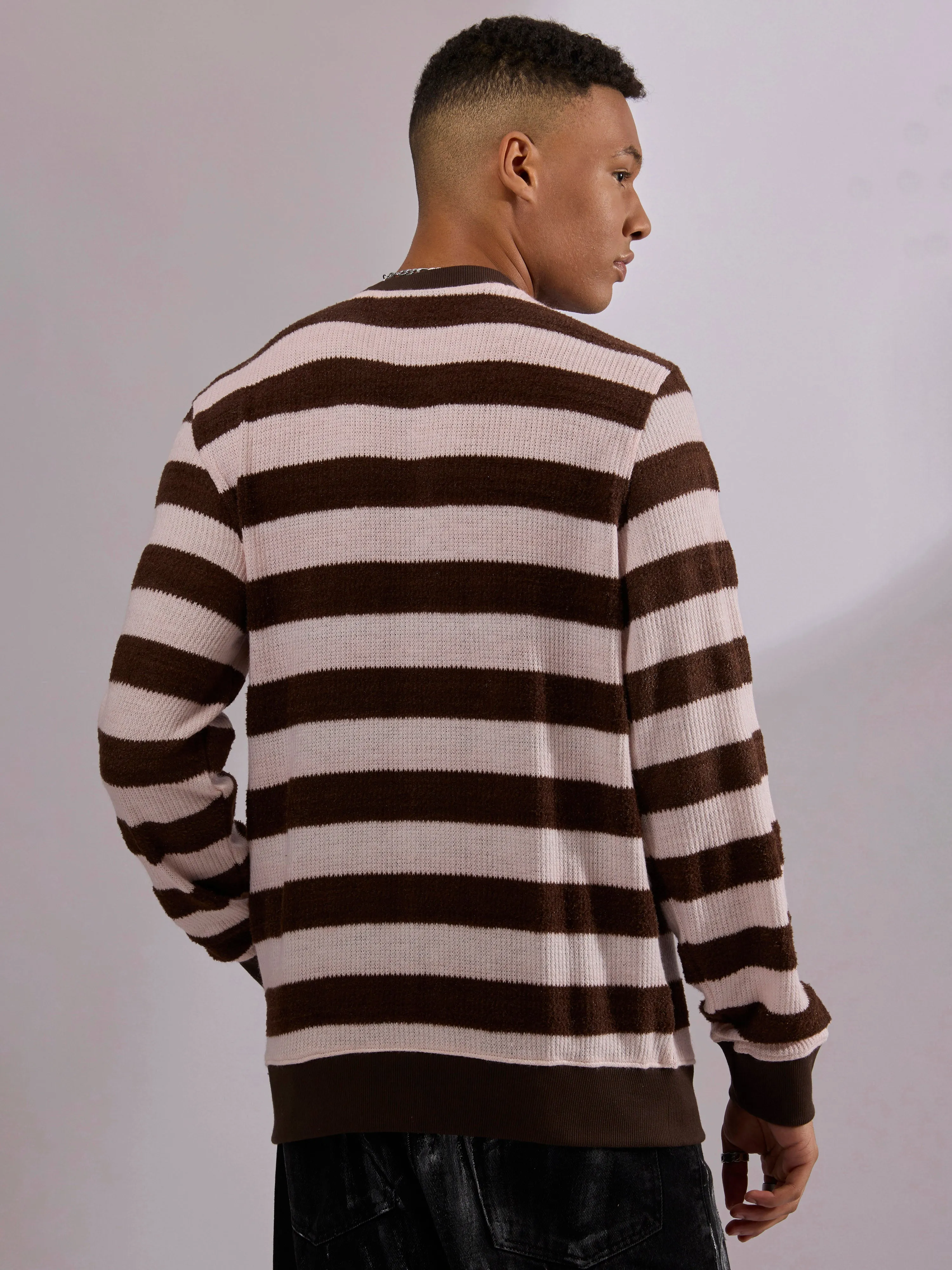 Swyft - Striped Crew neck Sweater - Dark Brown