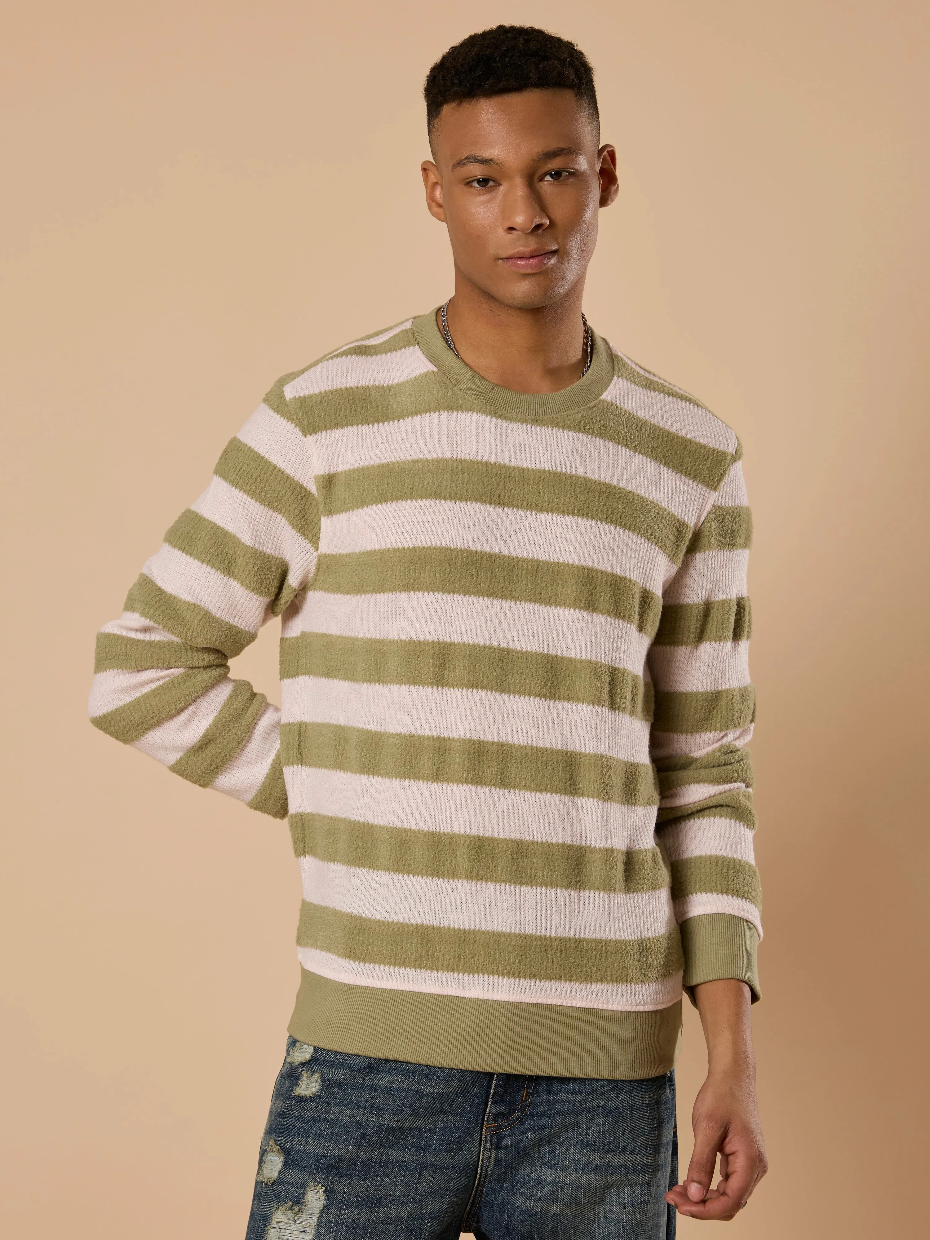 Swyft - Striped Crew neck Sweater - Green
