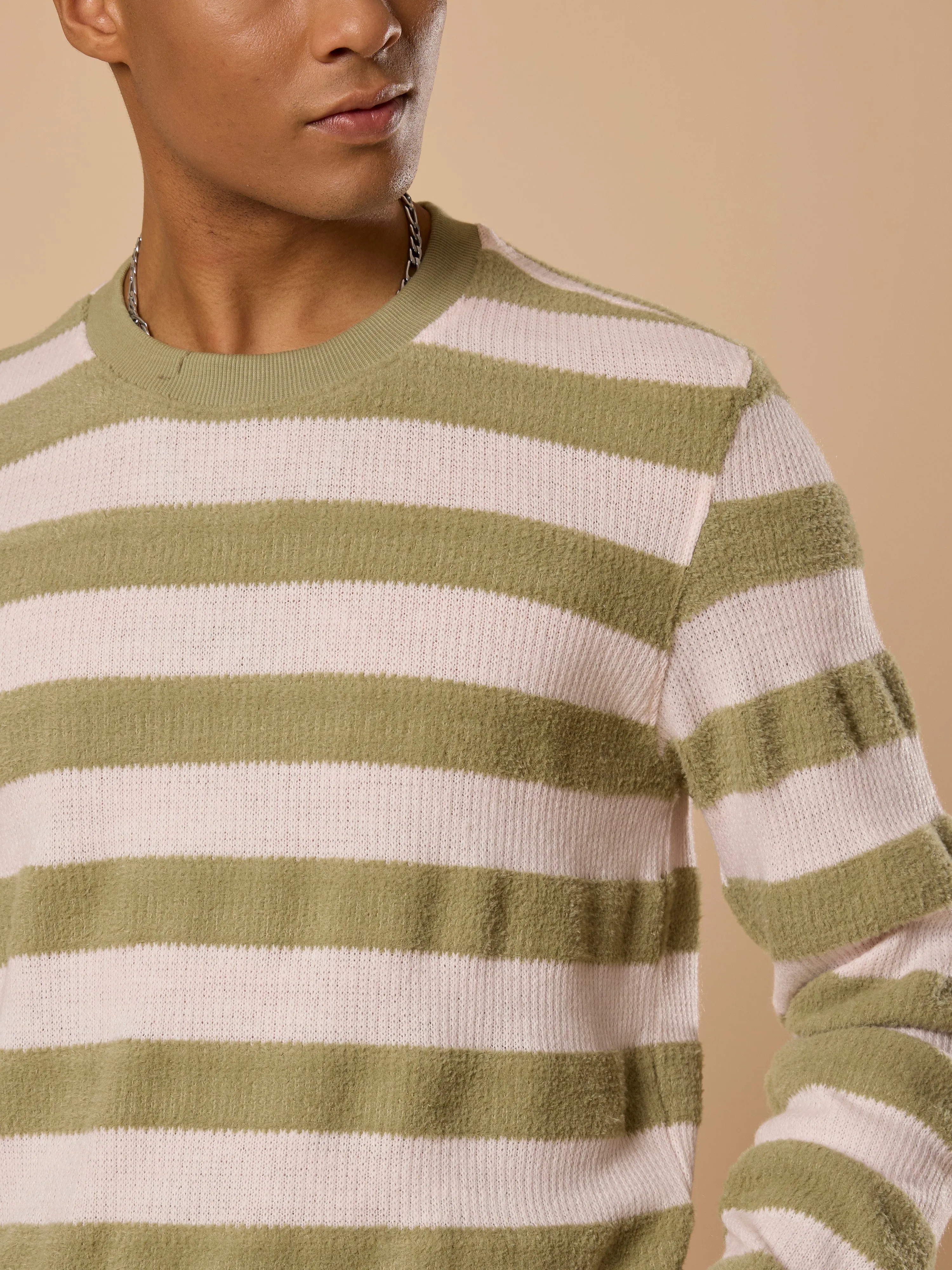 Swyft - Striped Crew neck Sweater - Green