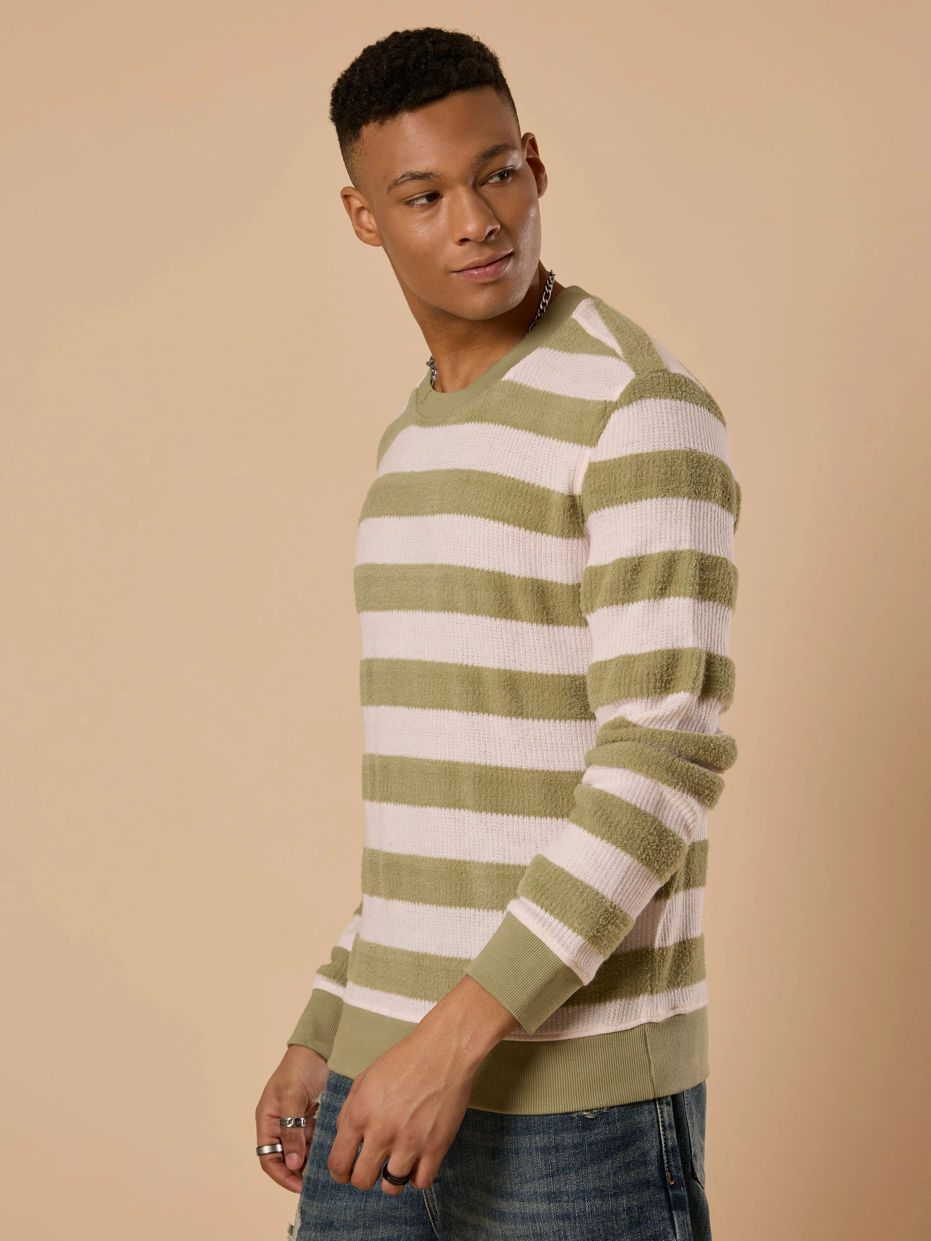 Swyft - Striped Crew neck Sweater - Green