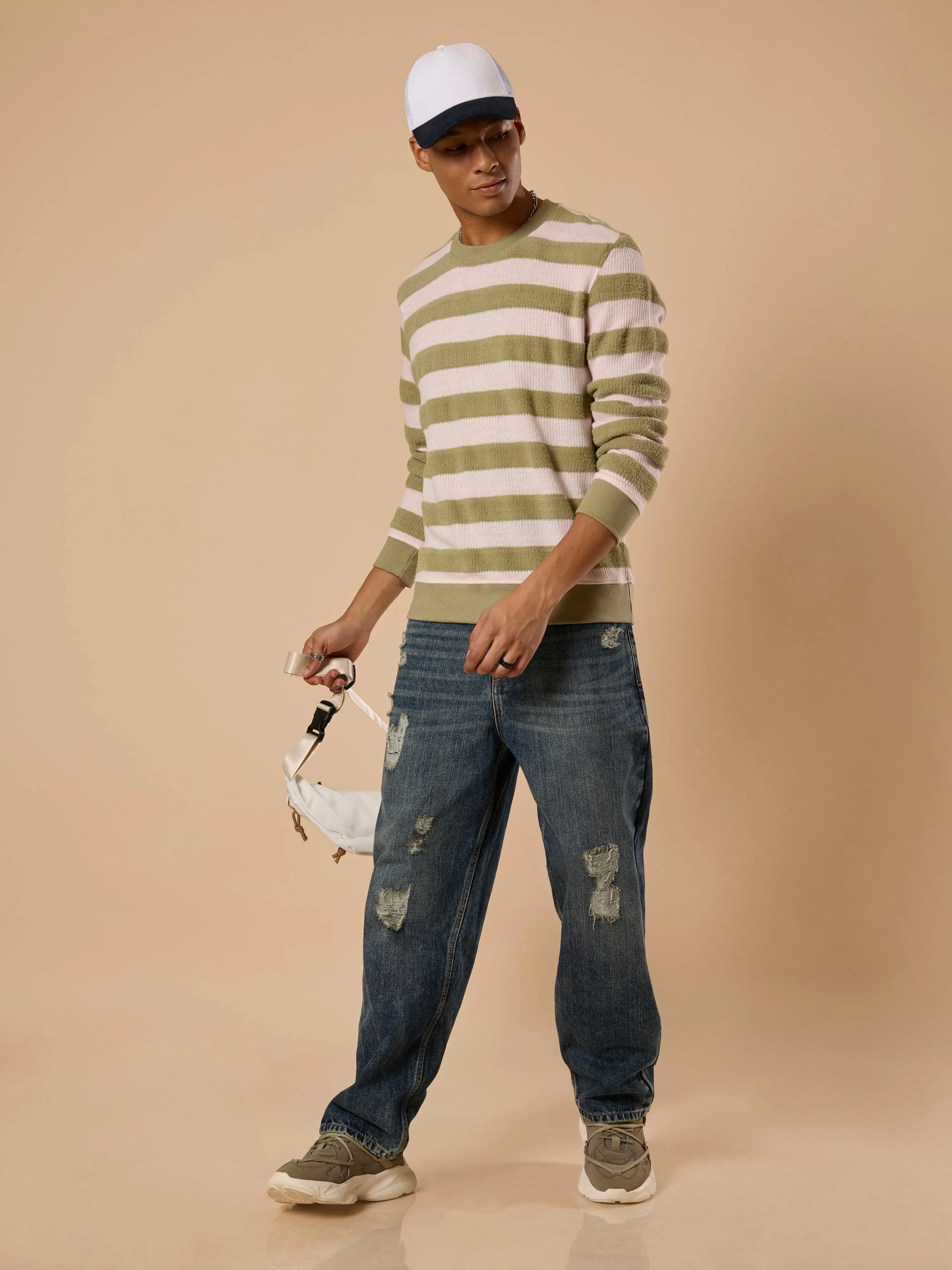 Swyft - Striped Crew neck Sweater - Green