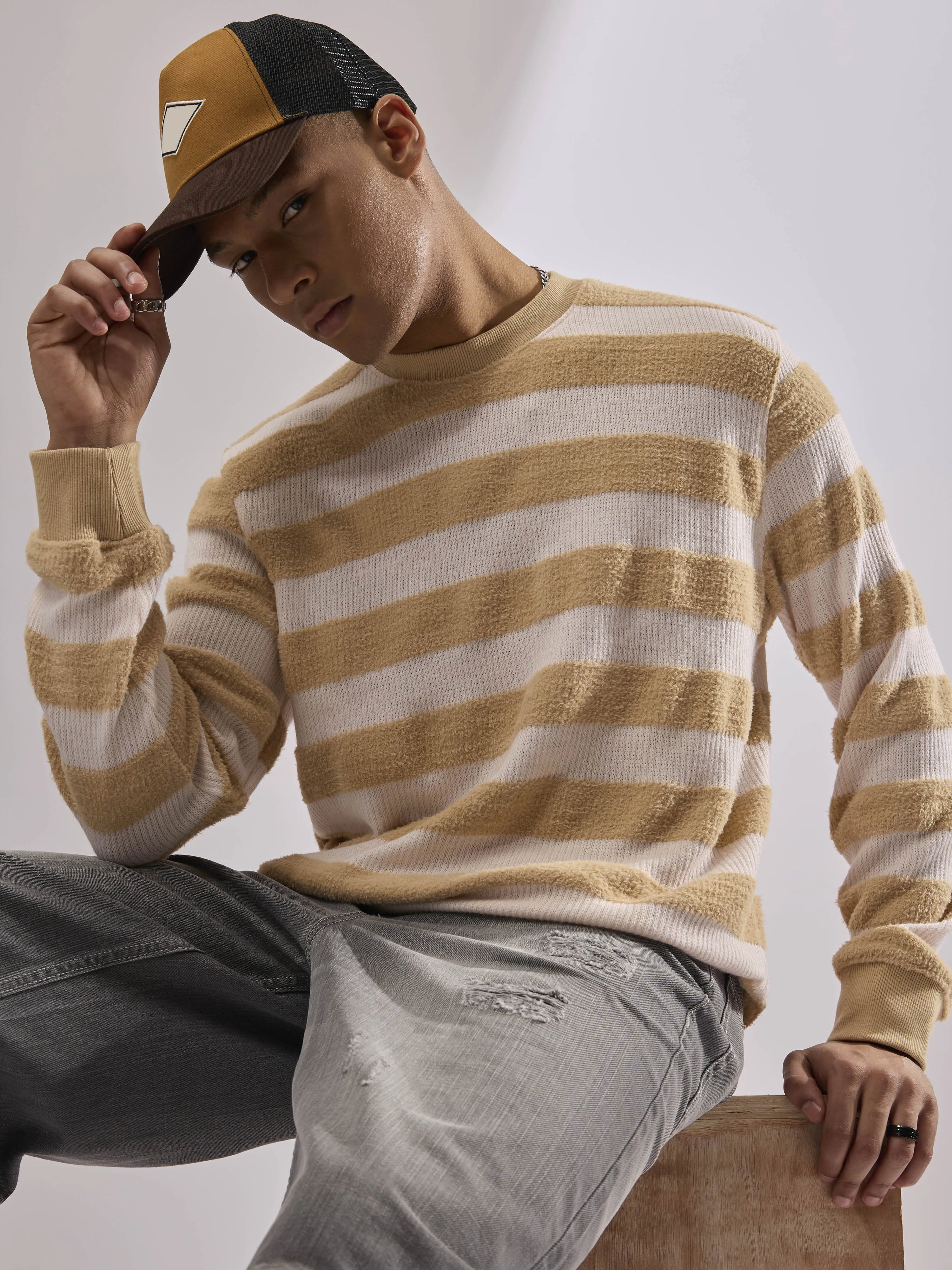 Swyft - Striped Crew neck Sweater - Yellow