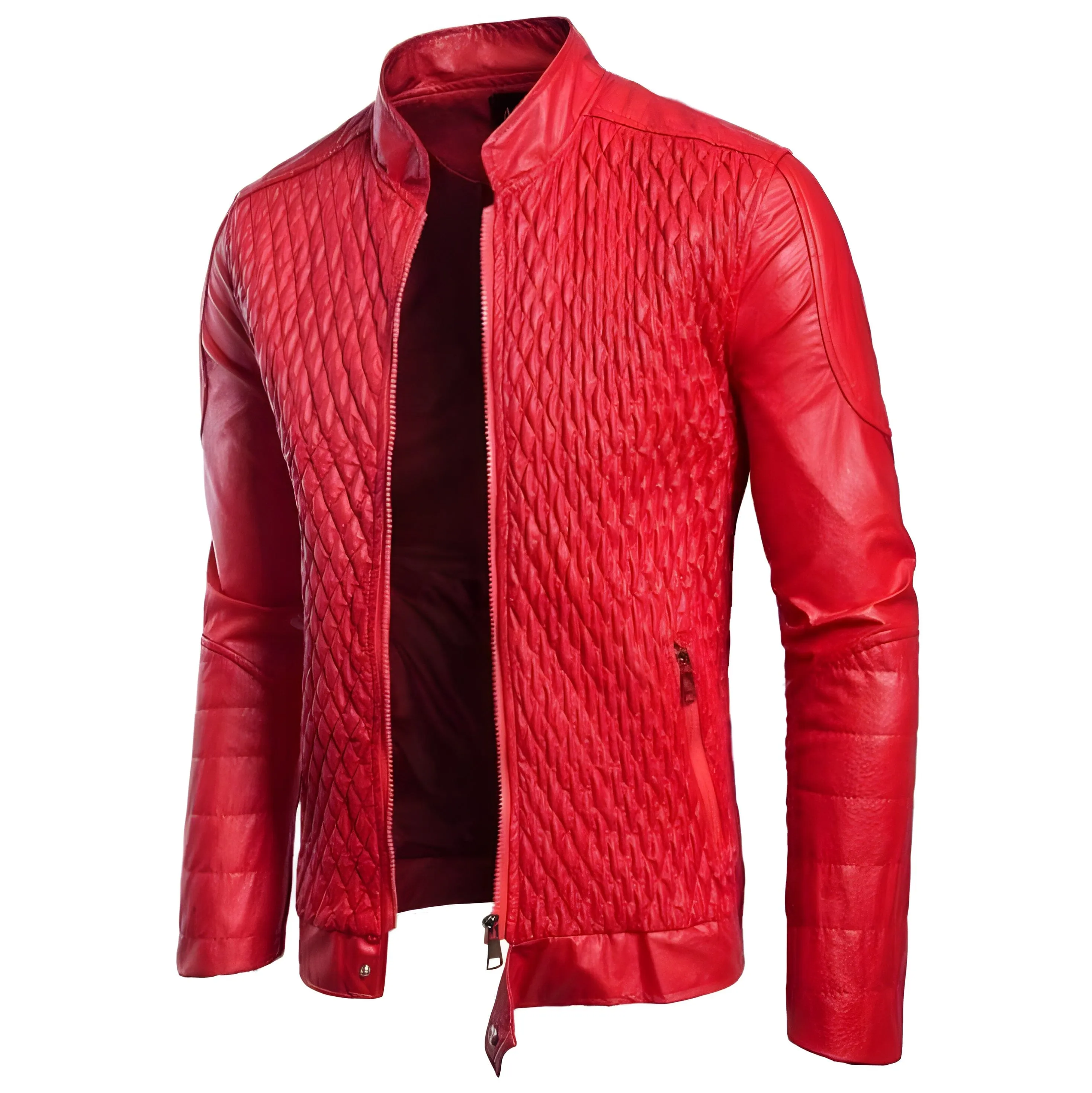 Stylish Crimson Faux Leather Moto Jacket for Women – Trendy Biker Outerwear