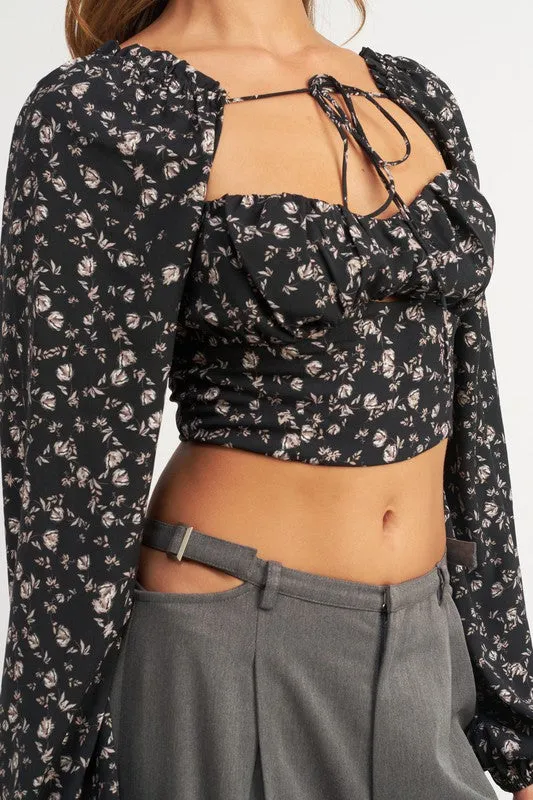 TIE FRONT FLORAL BLOUSE