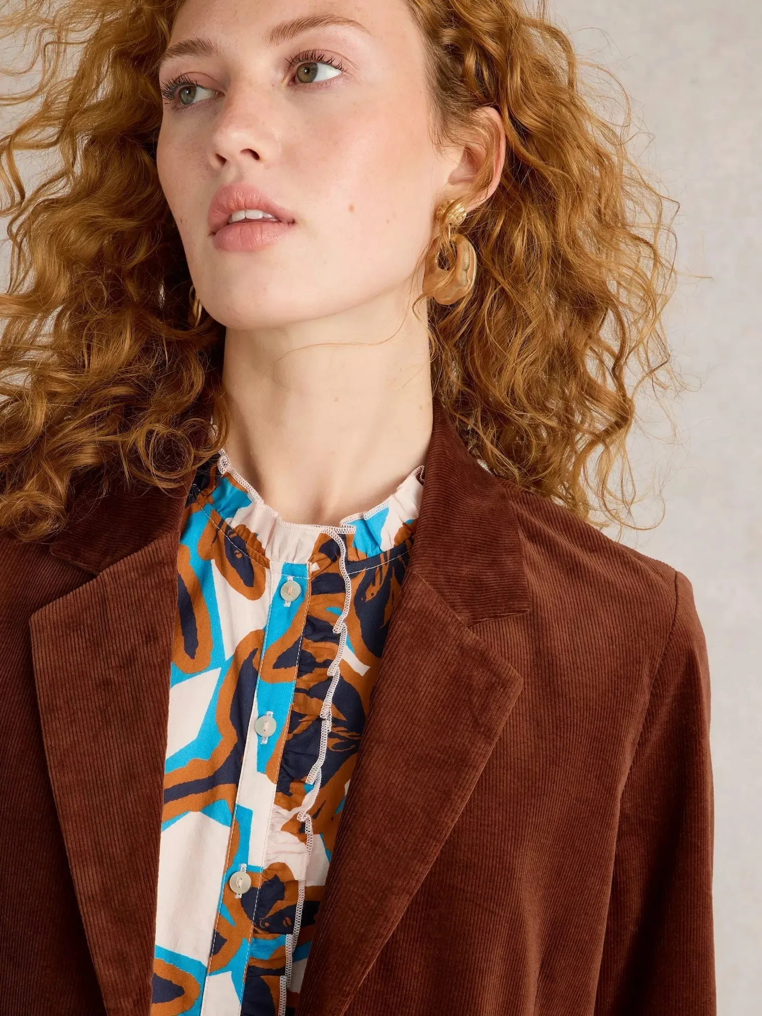 White Stuff Evelyn Cord Blazer Dark Tan