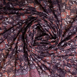Wine Red Floral Print Viscose Voile Fabric