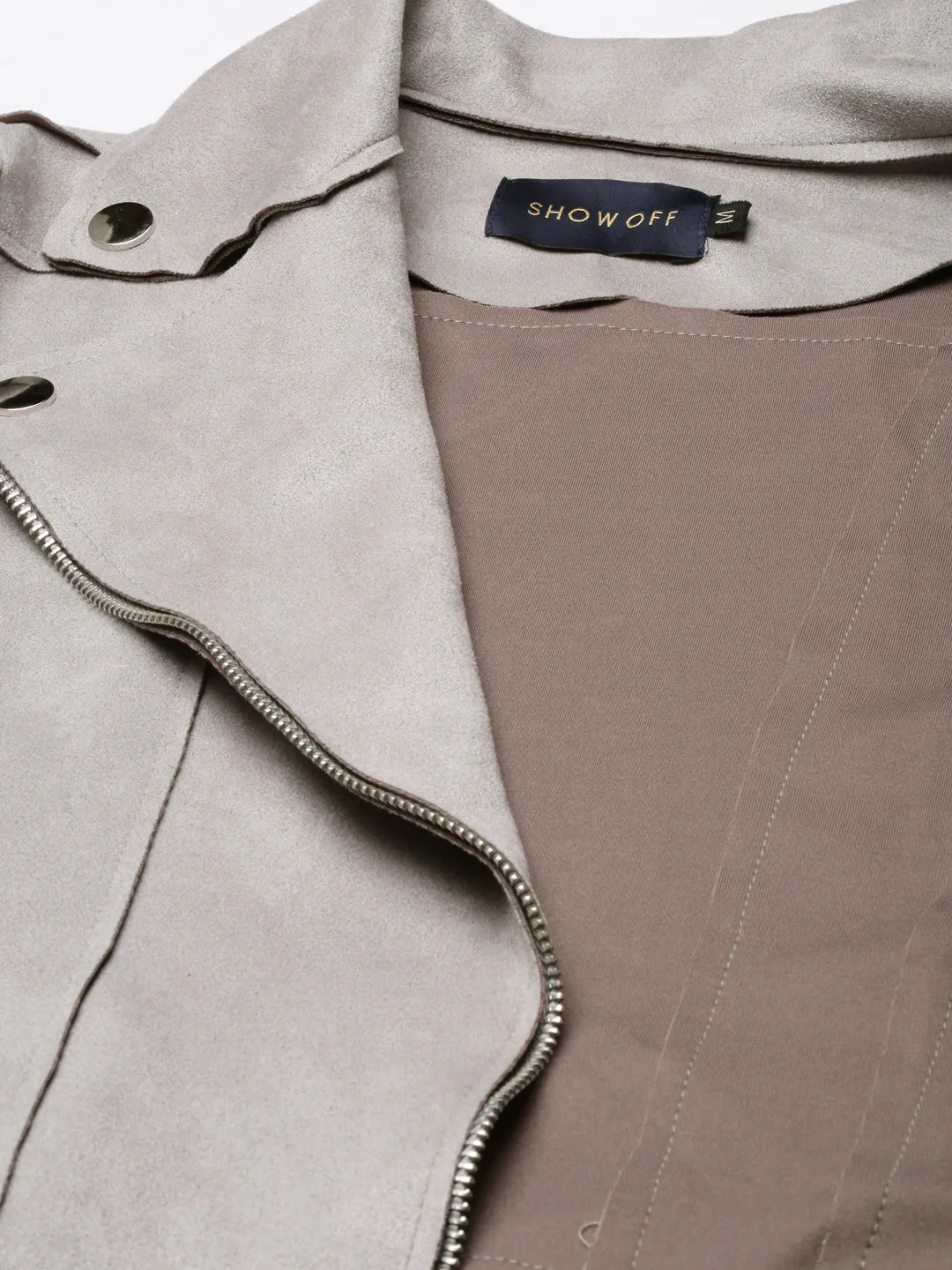 Women Grey Spread Collar Long Sleeve Zip Detail Crop Tailored Jacket