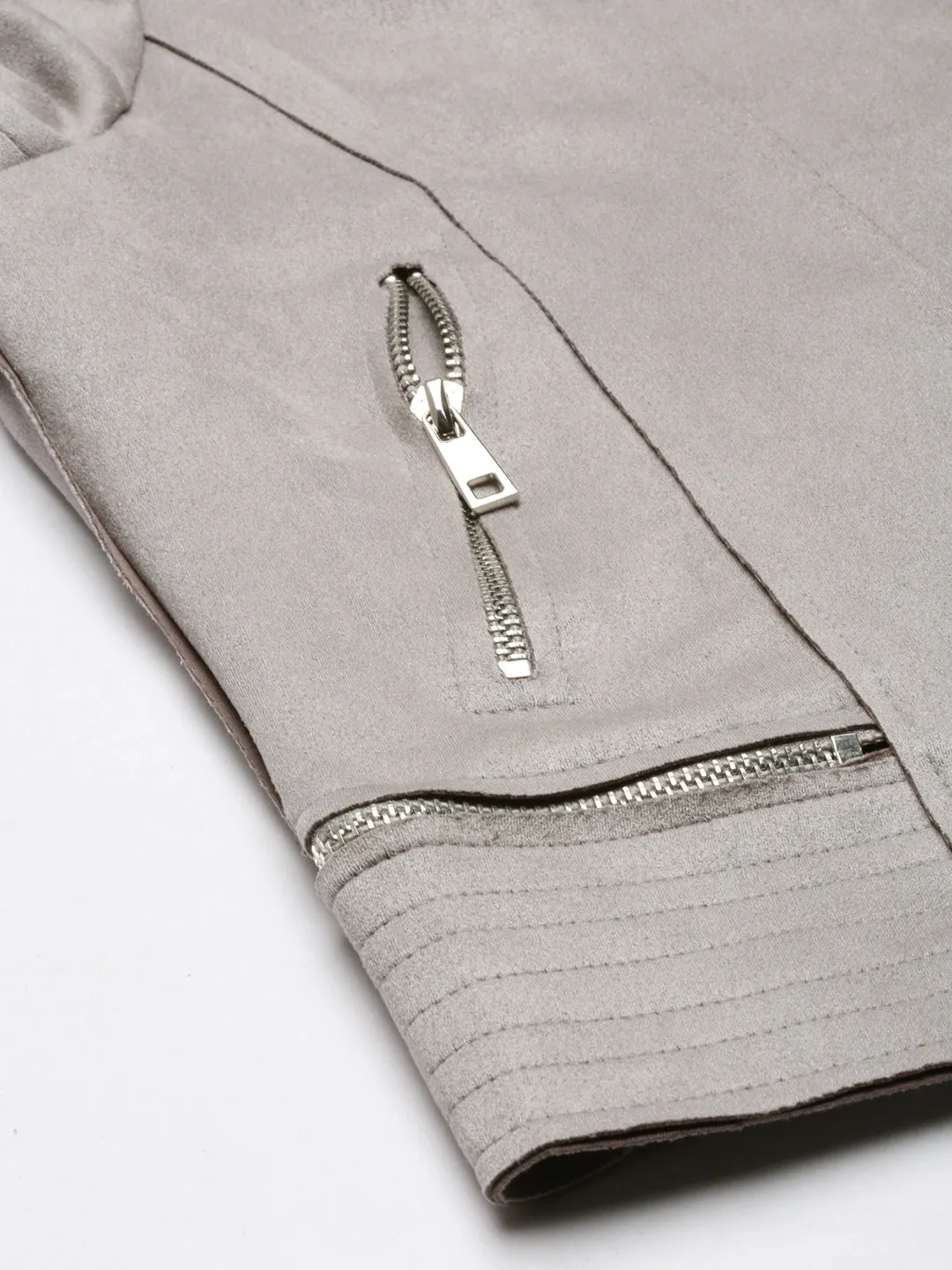 Women Grey Spread Collar Long Sleeve Zip Detail Crop Tailored Jacket