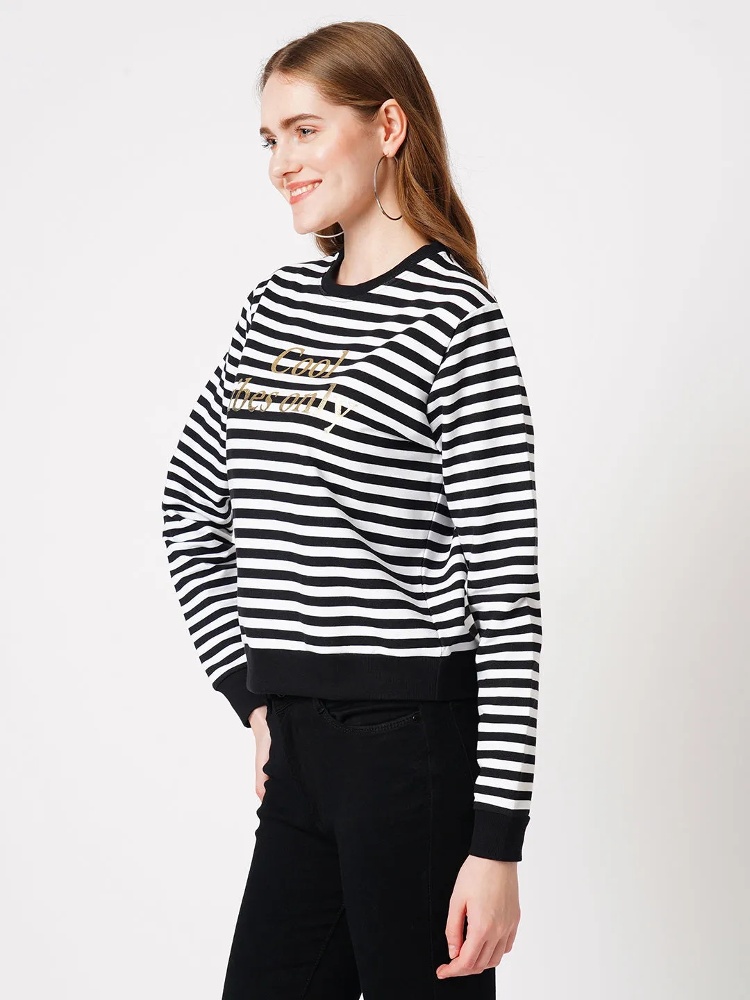 Women Striped Typographic Print Sweatshirt