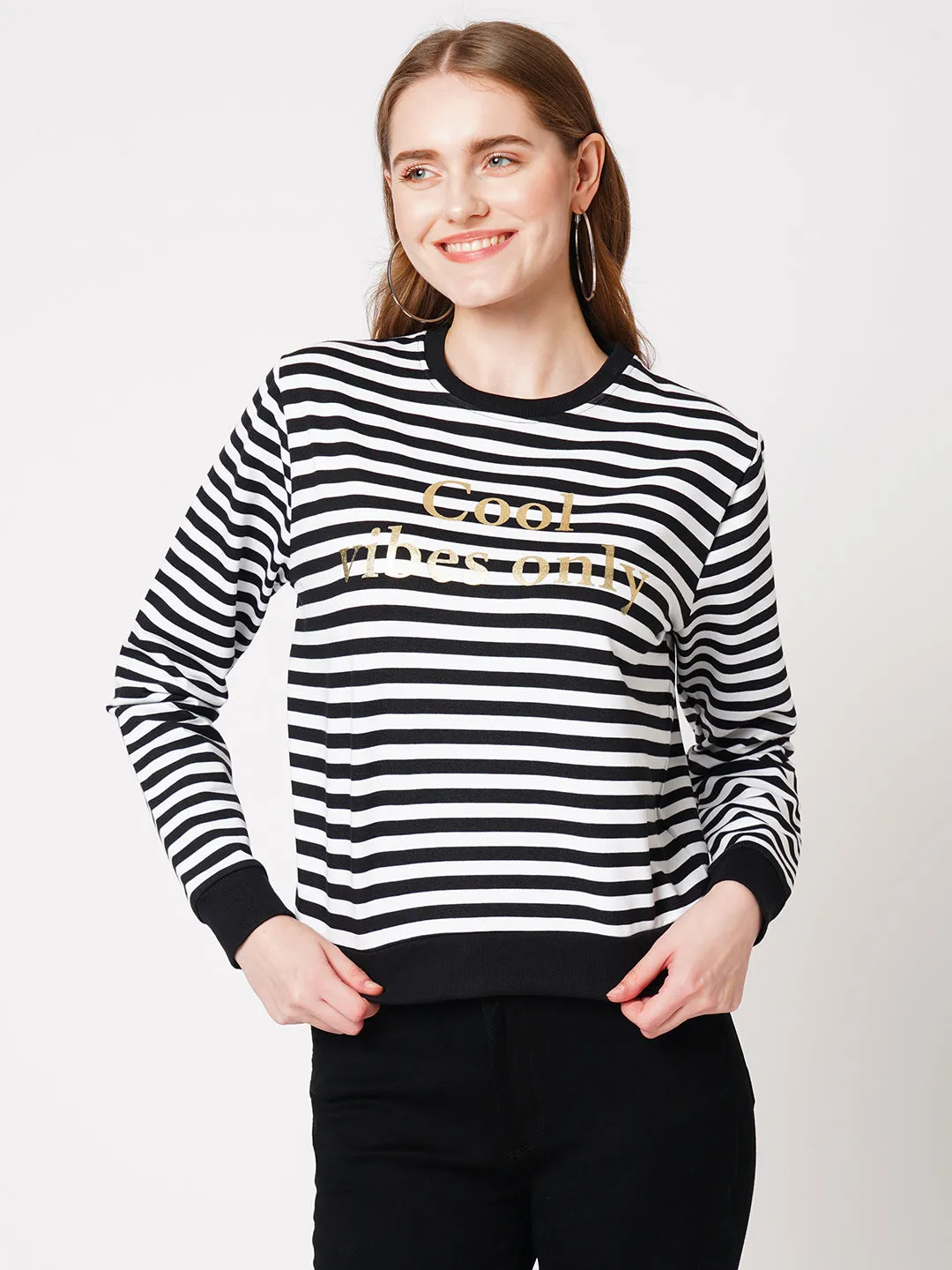 Women Striped Typographic Print Sweatshirt