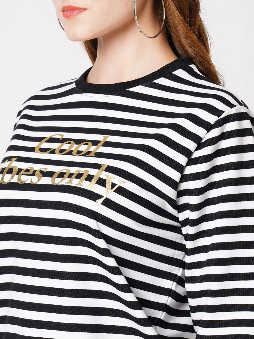 Women Striped Typographic Print Sweatshirt