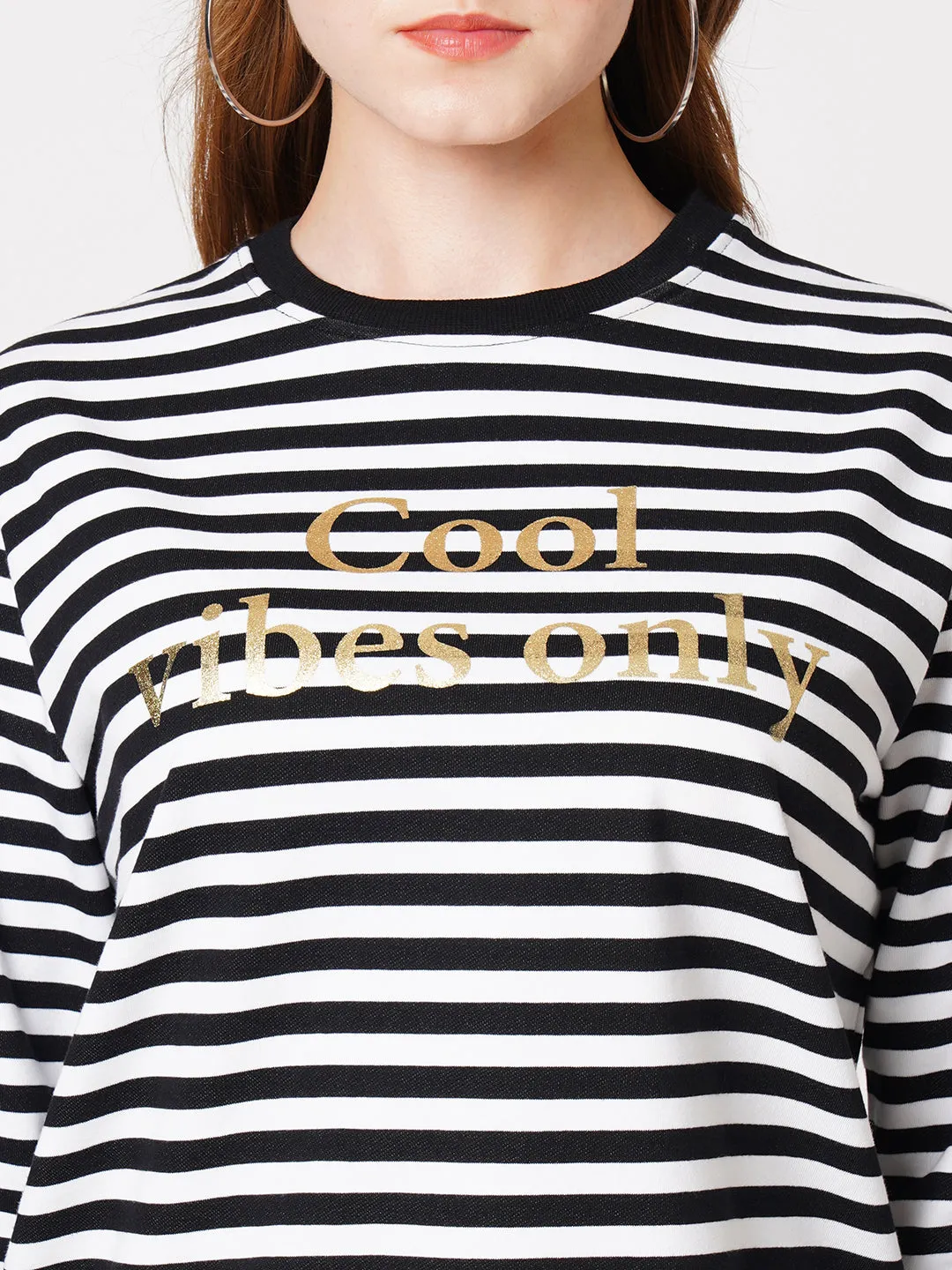 Women Striped Typographic Print Sweatshirt