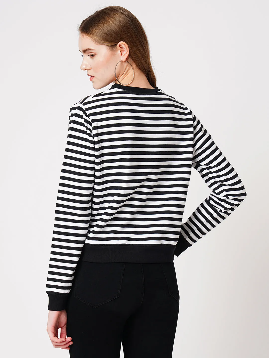 Women Striped Typographic Print Sweatshirt