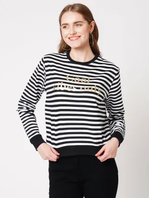 Women Striped Typographic Print Sweatshirt