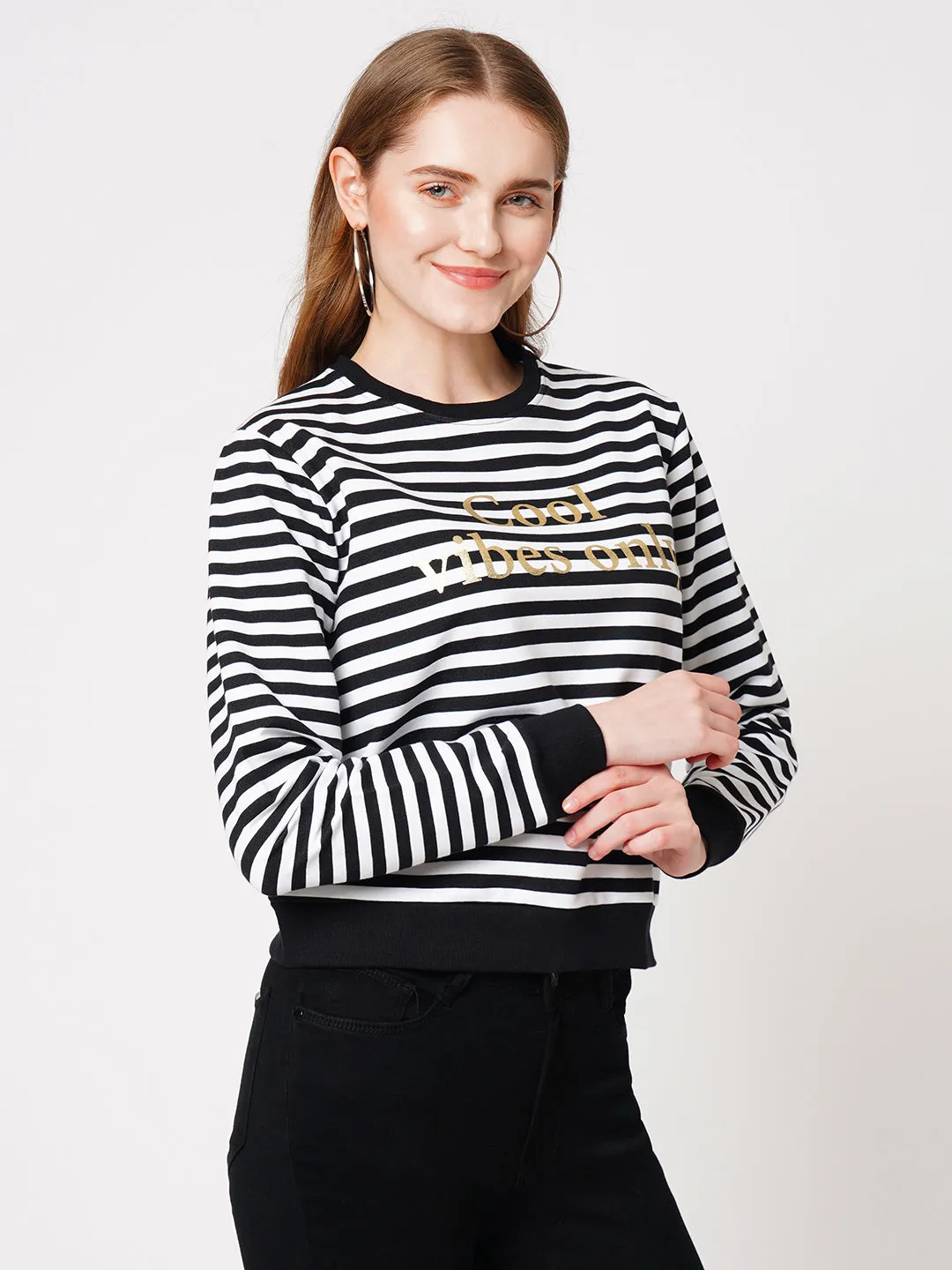 Women Striped Typographic Print Sweatshirt