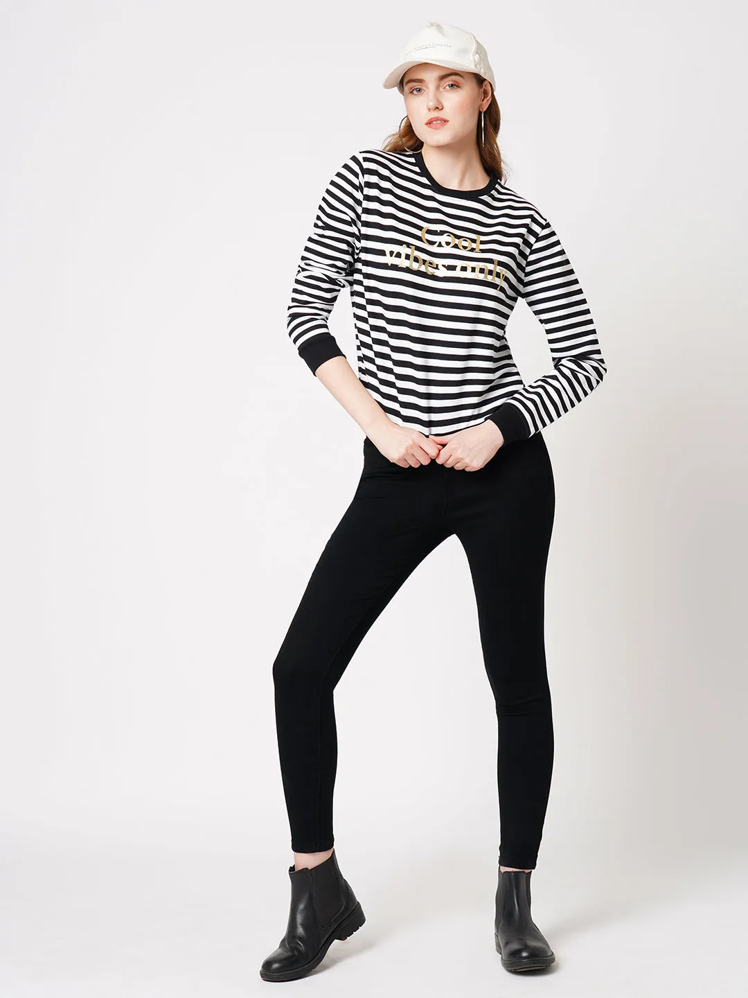 Women Striped Typographic Print Sweatshirt